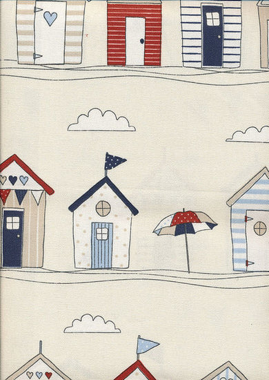 Beach Huts Blue Fabric by the Metre