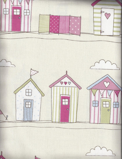 Beach Huts Pink Fabric by the Metre