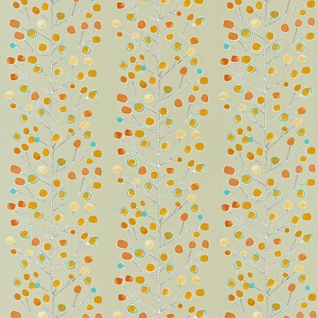Berry Tree Neutral Tangerine Powder Blue and Lemon 120924 Fabric by the Metre
