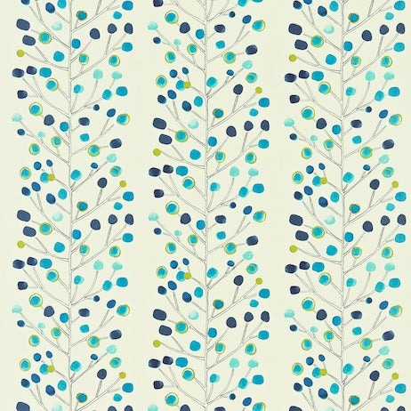 Berry Tree Peacock Powder Blue Lime and Neutral 120926 Fabric by the Metre