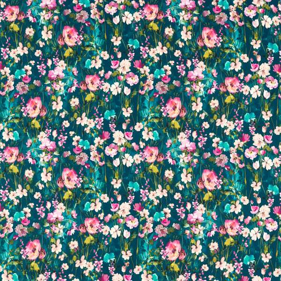 Wild Meadow Kingfisher Velvet Fabric by the Metre