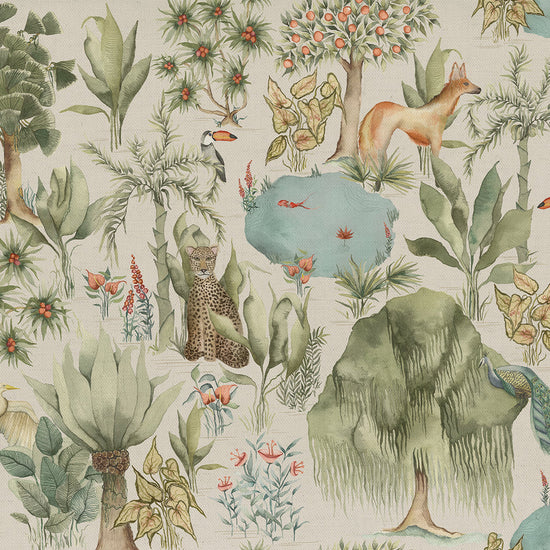 Jungle Serene Printed Cotton Green Curtains