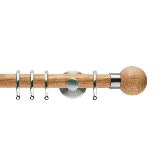 Oak Ball And Stainless Steel Curtain Poles