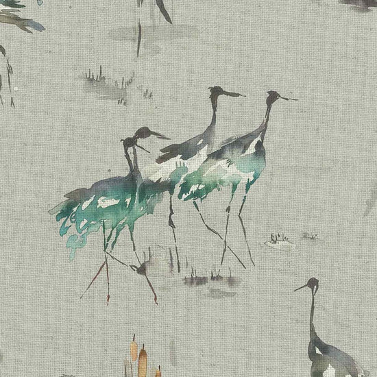 Cranes Linen Cobalt Fabric by the Metre