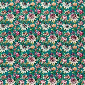 Paradise Teal Velvet Fabric by the Metre