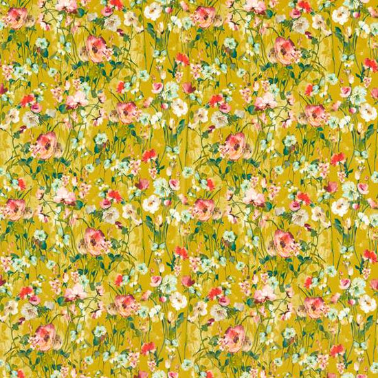 Wild Meadow Ochre Velvet Fabric by the Metre